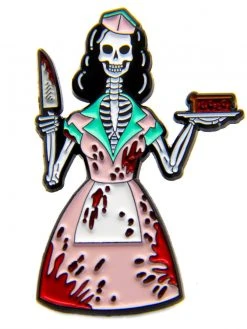 Ectogasm 50's Bloody Skeleton Waitress Halloween Horror Enamel Pin