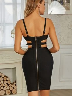 Black Tower Apparel Buckle Detail Cutout Mini Bodycon Dress 10 Black Tower Apparel Buckle Detail Cutout Mini Bodycon Dress