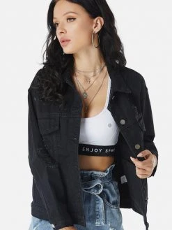 Black Tower Apparel Destroyed Back Denim Jacket