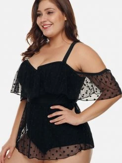 Black Tower Apparel Off Shoulder Mesh Swimsuit