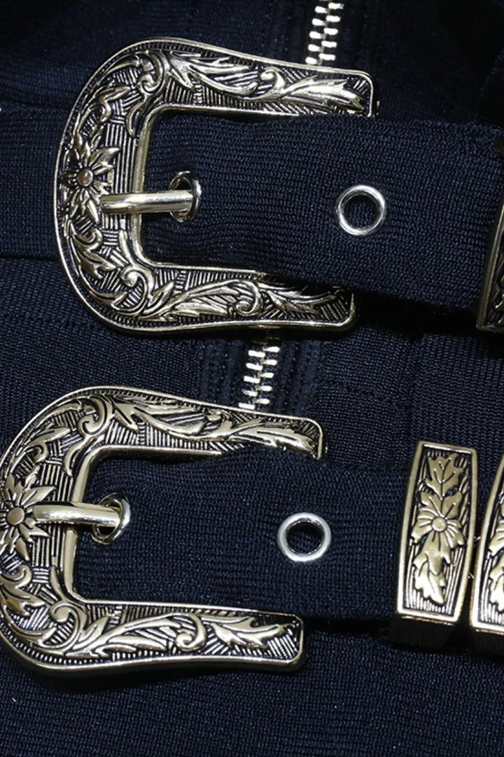 Black Tower Apparel Buckle Detail Cutout Mini Bodycon Dress 7 Black Tower Apparel Buckle Detail Cutout Mini Bodycon Dress