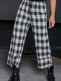 Black Tower Apparel Plaid High Waist Cropped Wide Leg Pants