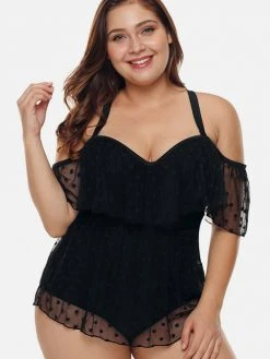 Black Tower Apparel Off Shoulder Mesh Swimsuit