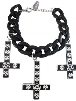Kreepsville666 Inverted Cross Pentagram Bracelet Black