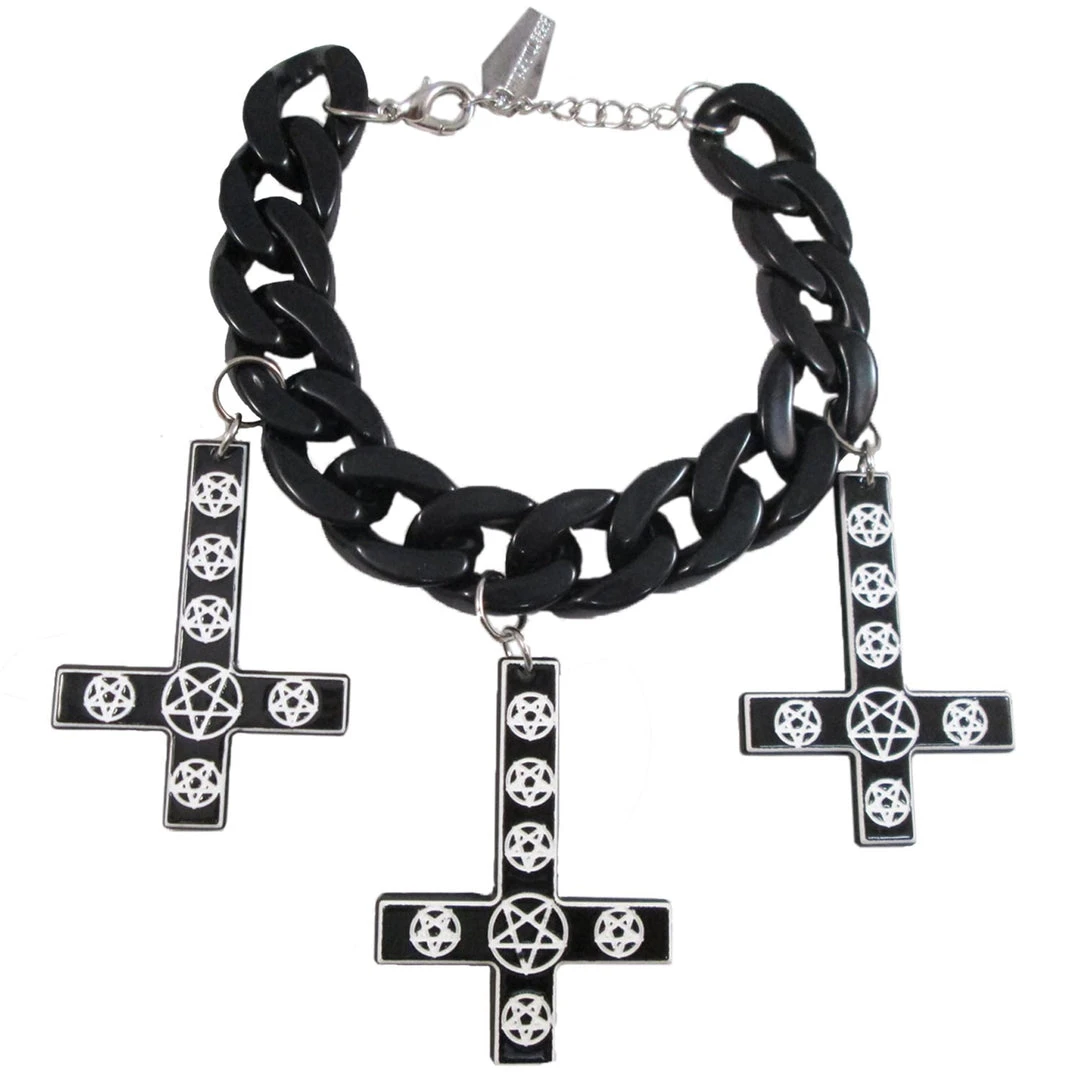 Kreepsville666 Inverted Cross Pentagram Bracelet Black 1 Kreepsville666 Inverted Cross Pentagram Bracelet Black