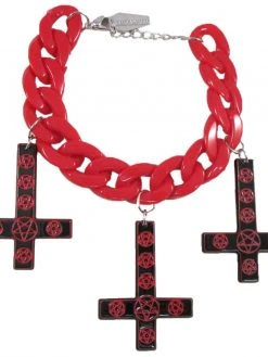 Kreepsville666 KREEPSVILLE 666 Inverted Cross Pentagram Bracelet Red