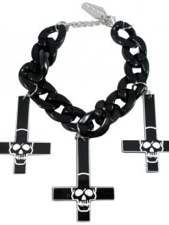 Kreepsville666 Inverted Cross Skull Bracelet Black