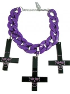 Kreepsville666 Inverted Cross Skull Bracelet Purple
