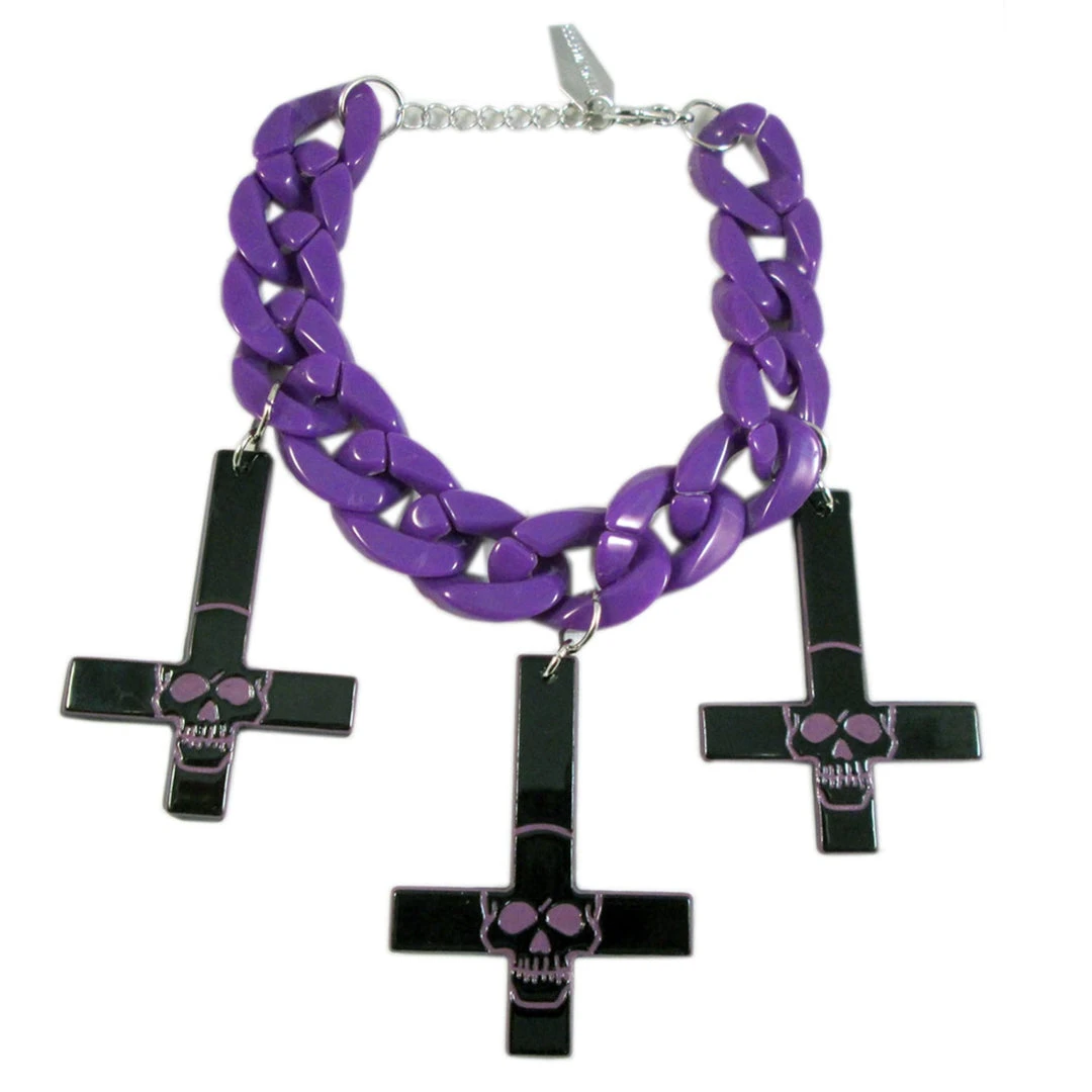 Kreepsville666 Inverted Cross Skull Bracelet Purple 1 Kreepsville666 Inverted Cross Skull Bracelet Purple