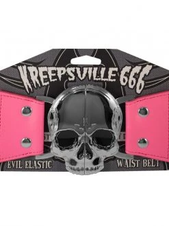 Kreepsville666 Elastic Waist Belt Skull Pink