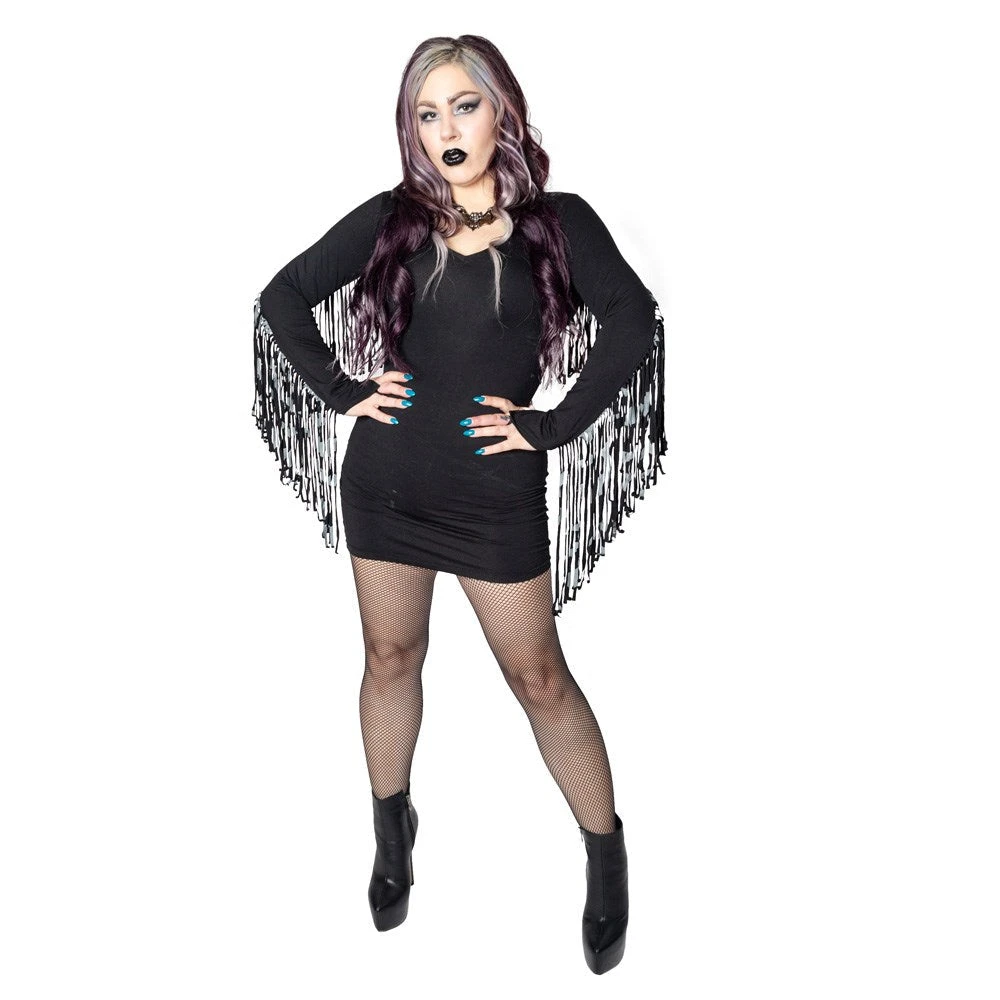 Kreepsville666 Fringe Bat Attack Black Bodycon Dress 3 Kreepsville666 Fringe Bat Attack Black Bodycon Dress