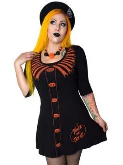 Kreepsville666 Trick Or Treat Flare 3/4 Sleeve Dress