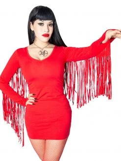 Kreepsville666 Fringe Satanic Stars Red Mini Dress KREEPSVILLE 666