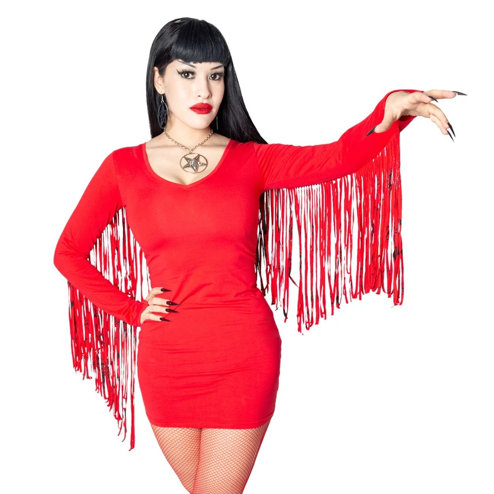 Kreepsville666 Fringe Satanic Stars Red Mini Dress KREEPSVILLE 666 1 Kreepsville666 Fringe Satanic Stars Red Mini Dress KREEPSVILLE 666