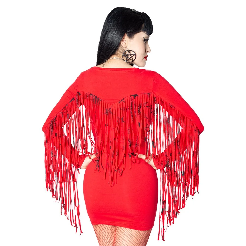 Kreepsville666 Fringe Satanic Stars Red Mini Dress KREEPSVILLE 666 2 Kreepsville666 Fringe Satanic Stars Red Mini Dress KREEPSVILLE 666
