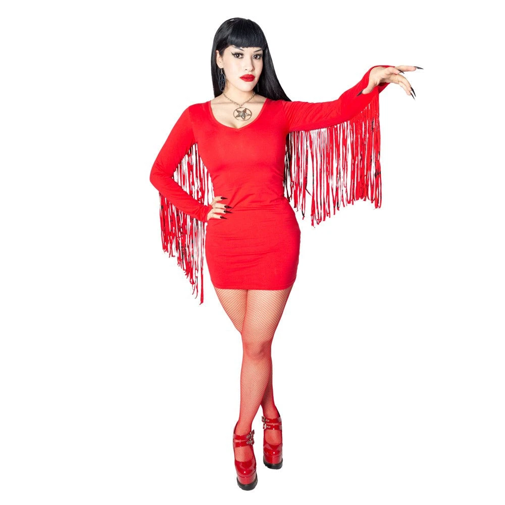 Kreepsville666 Fringe Satanic Stars Red Mini Dress KREEPSVILLE 666 3 Kreepsville666 Fringe Satanic Stars Red Mini Dress KREEPSVILLE 666