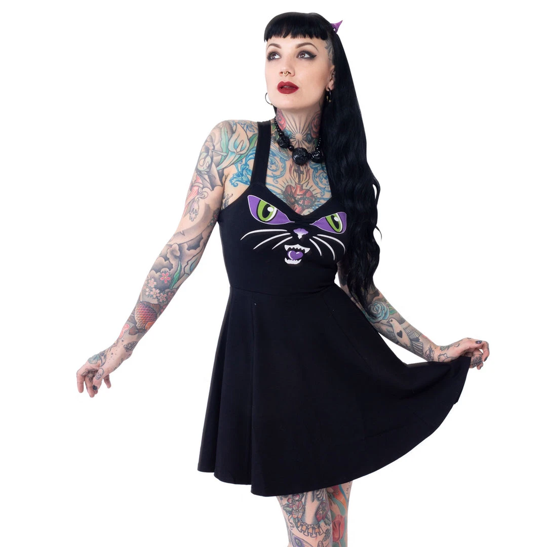 Kreepsville666 Black Cat Kattitude Pinafore Dress 3 Kreepsville666 Black Cat Kattitude Pinafore Dress