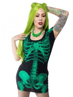 Kreepsville666 KREEPSVILLE 666 Green Glow Skeleton Tunic Dress