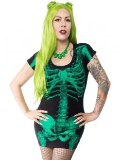 Kreepsville666 KREEPSVILLE 666 Green Glow Skeleton Tunic Dress