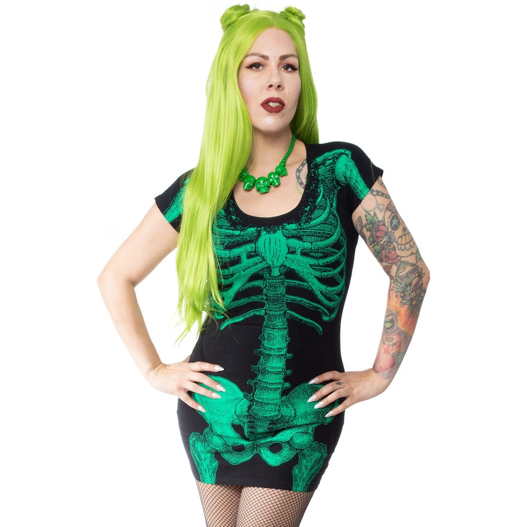 Kreepsville666 KREEPSVILLE 666 Green Glow Skeleton Tunic Dress 1 Kreepsville666 KREEPSVILLE 666 Green Glow Skeleton Tunic Dress