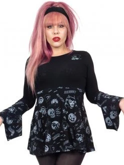 Kreepsville666 Spookshow Bell Sleeve Babydoll Top Blk/Grey