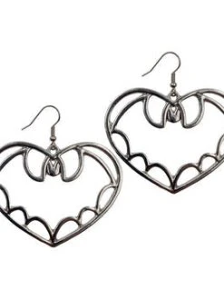 Kreepsville666 Bat Outline Heart Earring