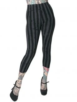 Kreepsville666 Stripe Grey Distressed Capri Leggings KREEPSVILLE 666