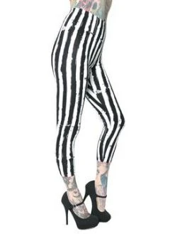 Kreepsville666 Stripe White Distressed Capri Leggings KREEPSVILLE 666