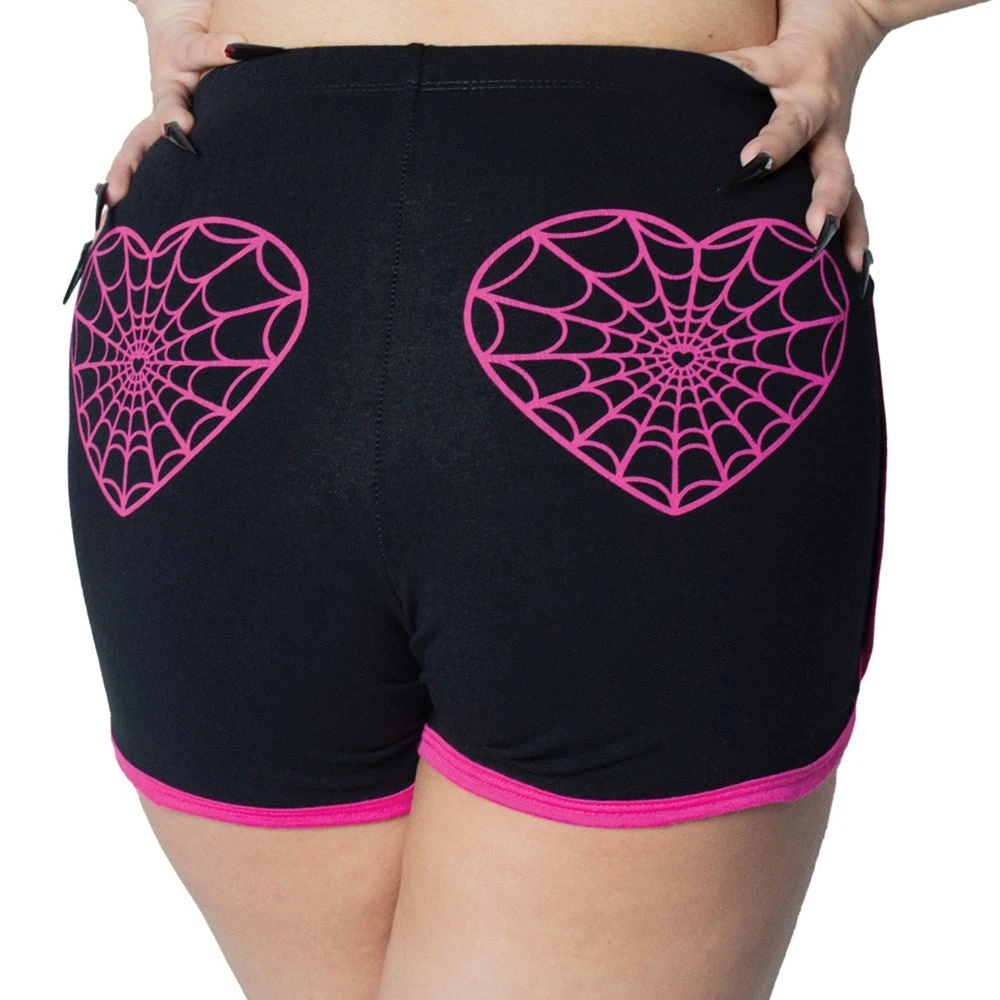 Kreepsville666 KREEPSVILLE 666 Web Heart Pink Womens Running Shorts 1 Kreepsville666 KREEPSVILLE 666 Web Heart Pink Womens Running Shorts