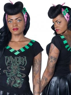 Kreepsville666 Vampira Smokin Glow V Shoulder Top