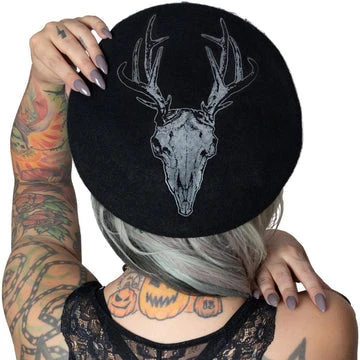 Kreepsville666 Deer Skull Black Beret 1 Kreepsville666 Deer Skull Black Beret