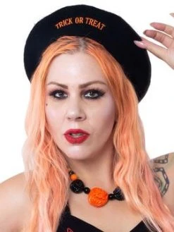 Kreepsville666 KREEPSVILLE 666 Trick Or Treat Pumpkin Black Beret