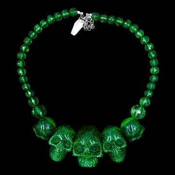 Kreepsville666 Skull Collection Necklace Green Glitter 2 Kreepsville666 Skull Collection Necklace Green Glitter