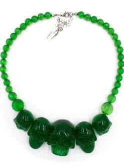 Kreepsville666 Skull Collection Necklace Green Glitter