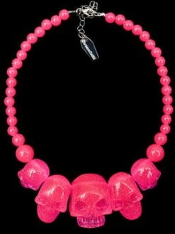 Kreepsville666 KREEPSVILLE 666 Skull Collection Necklace Pink Glitter