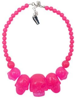 Kreepsville666 KREEPSVILLE 666 Skull Collection Necklace Pink Glitter