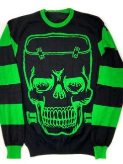 Kreepsville666 Franken Skull Green Striped Sweater KREEPSVILLE 666