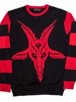 Kreepsville666 KREEPSVILLE 666 Goathead Baphomet Red Striped Sweater