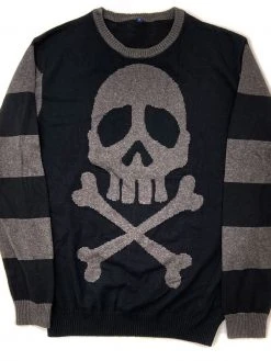 Kreepsville666 Harlock Skull Grey Striped Sweater