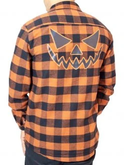 Kreepsville666 KREEPSVILLE 666 Trick Or Treat Pumpkin Orange Flannel Shirt