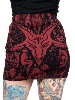 Kreepsville666 KREEPSVILLE 666 Goathead Mini Skirt Red