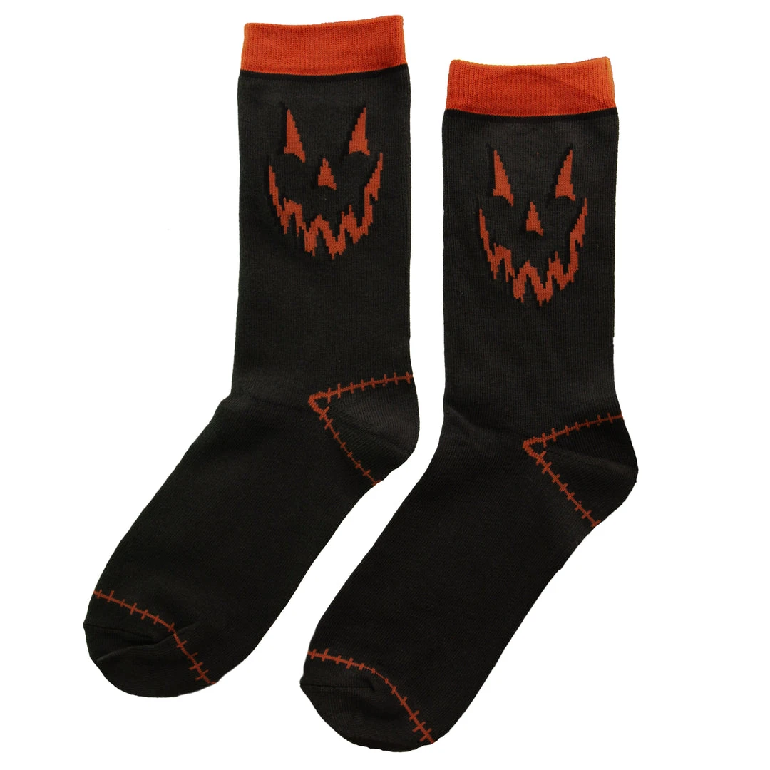 Ectogasm Gray And Orange Jack-O-Lantern Pumpkin Socks For Halloween 1 Ectogasm Gray And Orange Jack-O-Lantern Pumpkin Socks For Halloween