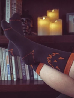 Ectogasm Gray And Orange Jack-O-Lantern Pumpkin Socks For Halloween 6 Ectogasm Gray And Orange Jack-O-Lantern Pumpkin Socks For Halloween