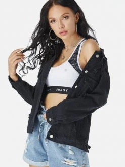 Black Tower Apparel Destroyed Back Denim Jacket