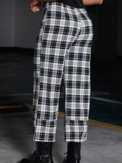 Black Tower Apparel Plaid High Waist Cropped Wide Leg Pants