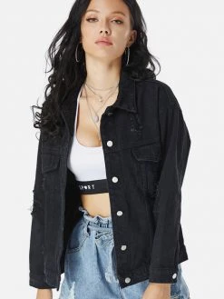 Black Tower Apparel Destroyed Back Denim Jacket