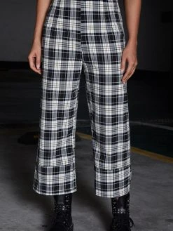 Black Tower Apparel Plaid High Waist Cropped Wide Leg Pants